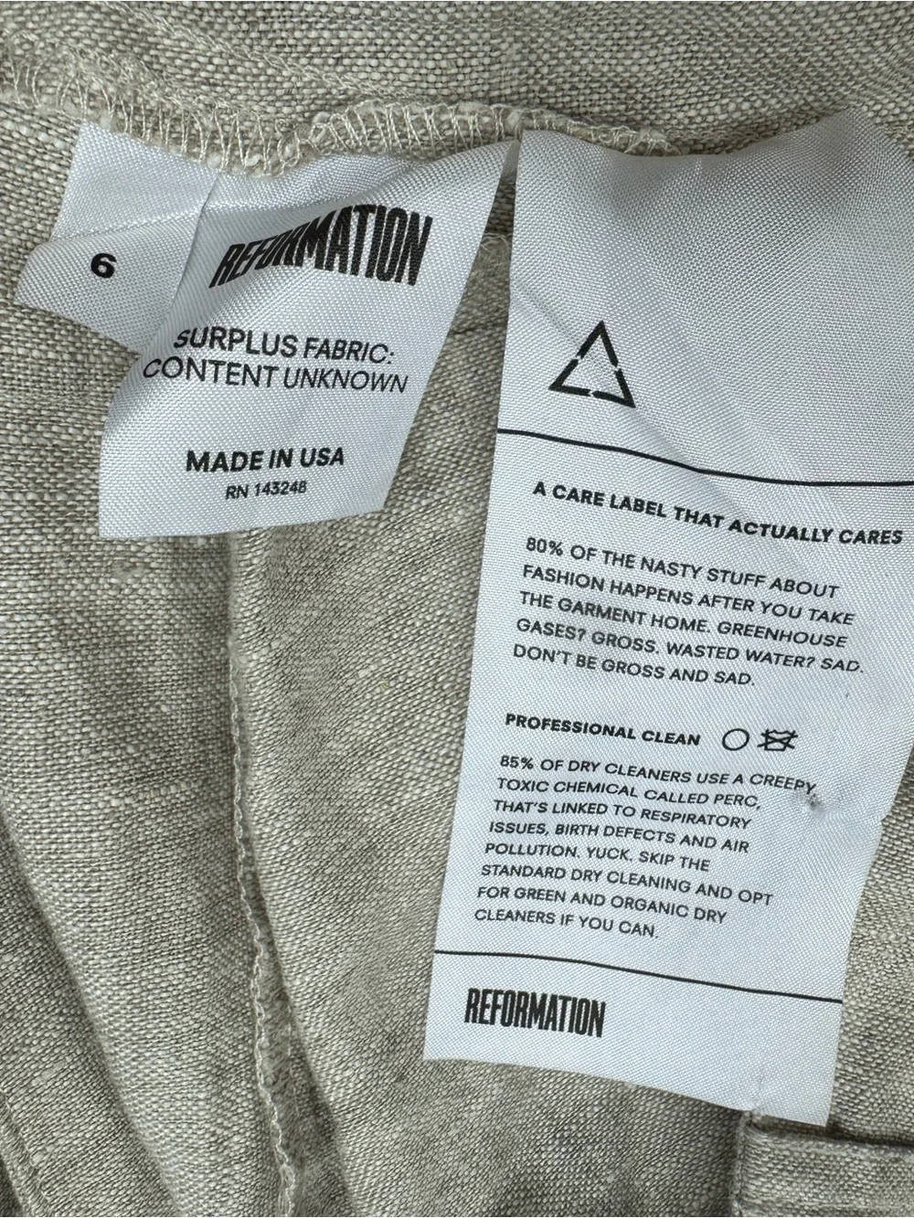 Reformation Linen Low Rise Pants Slacks Women’s 6